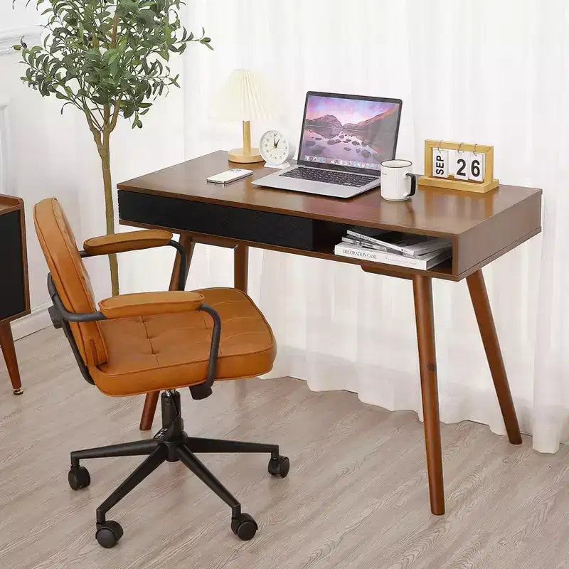 Scrivania per computer da 43 pollici, piccolo tavolo da scrittura per ufficio - Scrivania da lavoro moderna e semplice con cassetto e scomparto aperto, bianca per camera da letto di casa 6