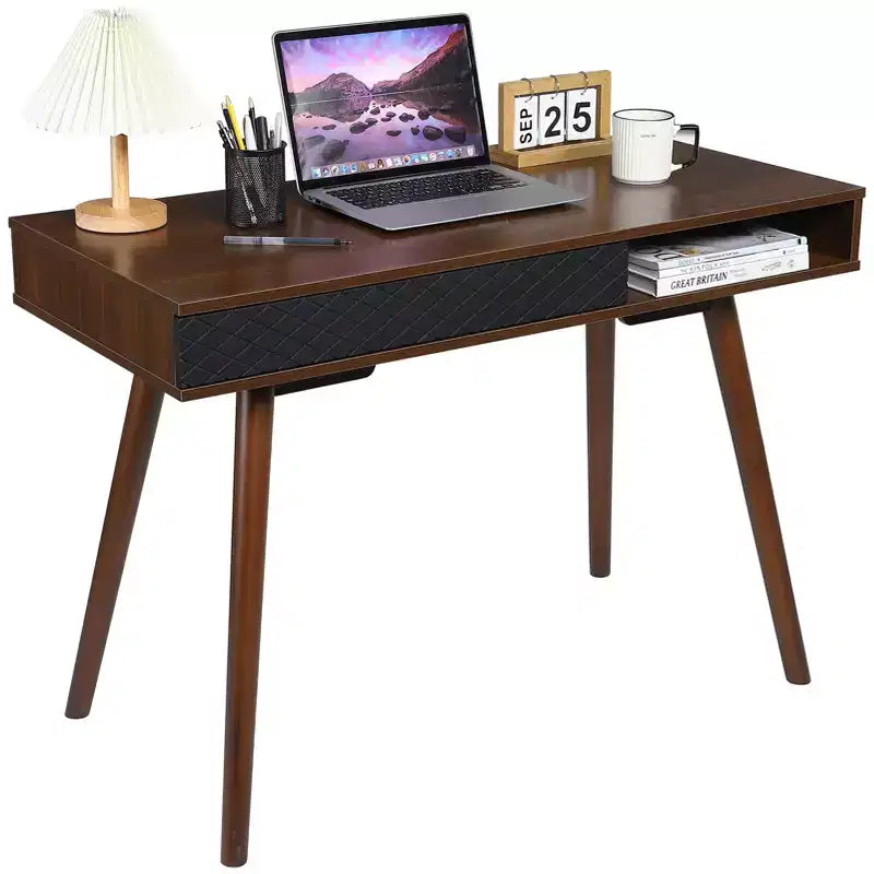 Scrivania per computer da 43 pollici, piccolo tavolo da scrittura per ufficio - Scrivania da lavoro moderna e semplice con cassetto e scomparto aperto, bianca per camera da letto di casa 7