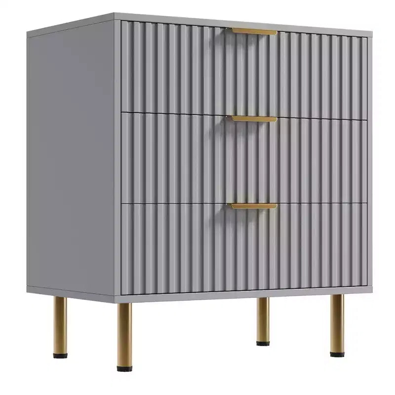 3 Drawer Dresser for Bedroom, Fluted Modern Nightstand with Deep Drawers, Multi-Functional Wooden Organizer for Living Room, Hallway, and Kids Room