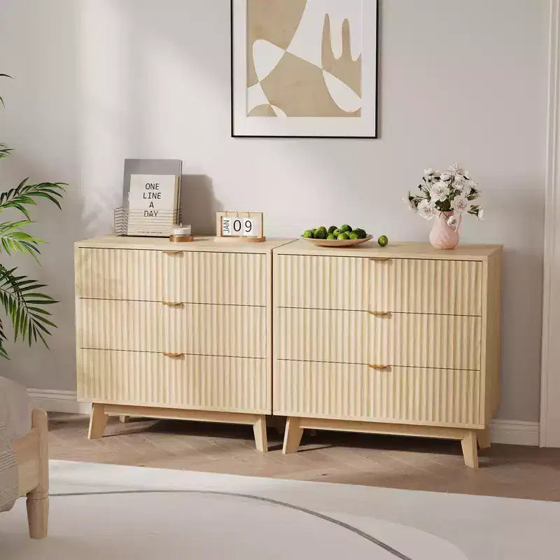 3 Drawer Dressers, Modern Fluted Closet Dressers Chest of Drawers, Wood Storage Dresser Chest of Drawers Organizer 6