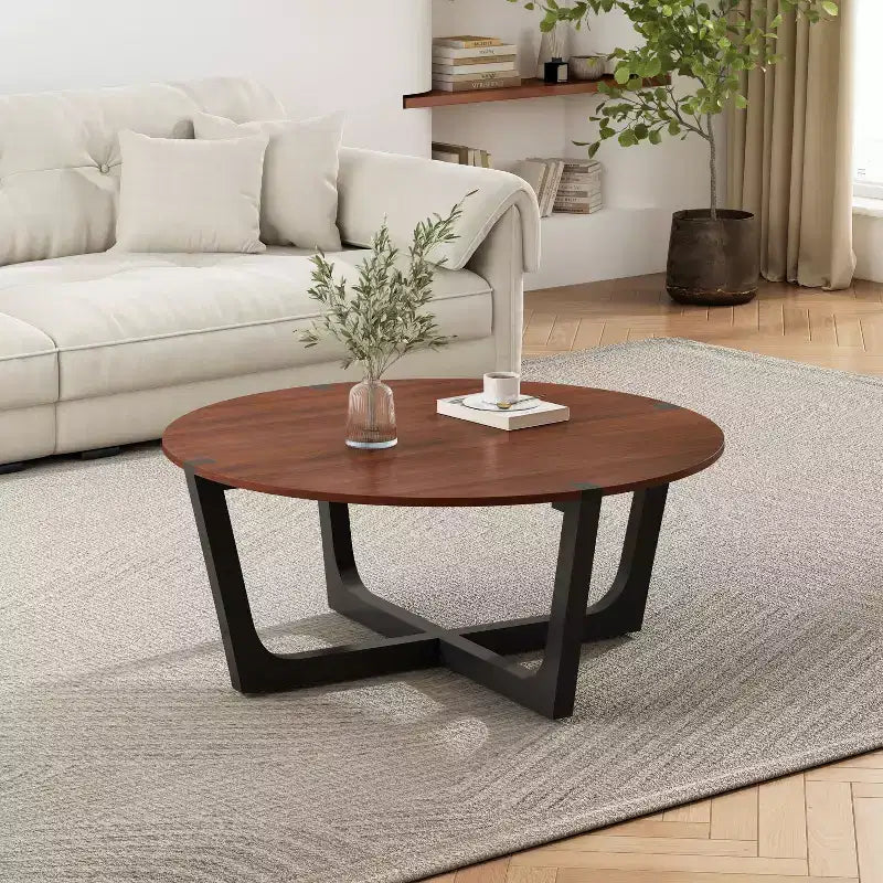 2 Pieces Coffee Table Set Cocktail Table Round Center Table End Table Accent Table Sofa Side Table, Brown & Black - ModernLuxe