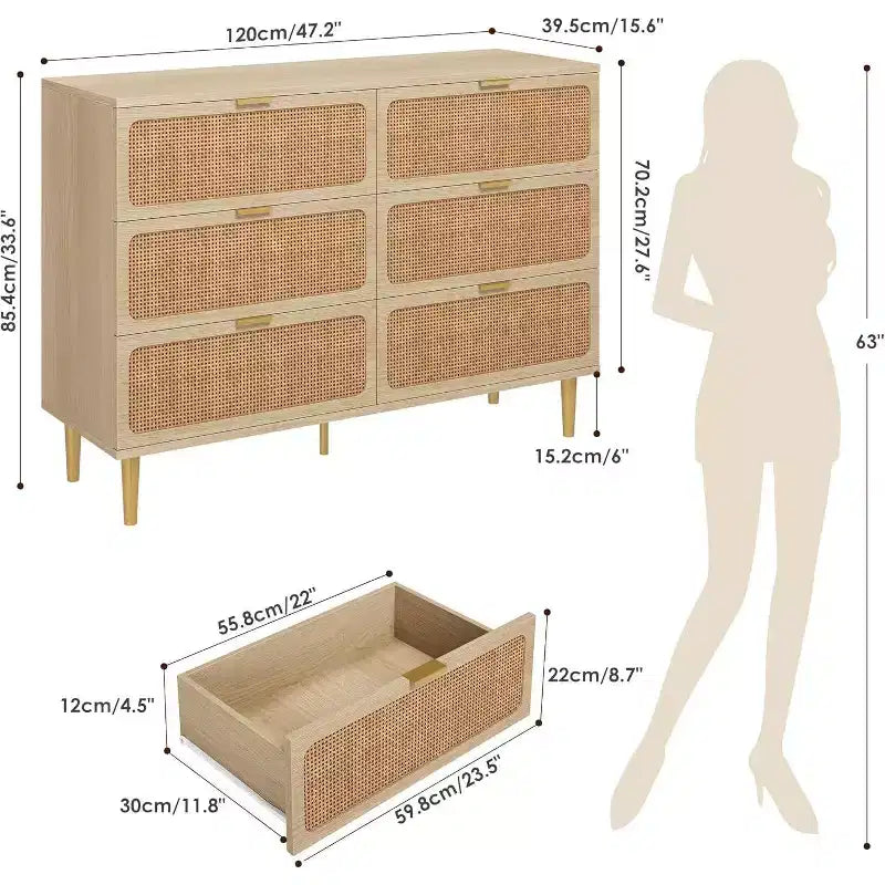 6-Drawer Double Dresser - Wide Top Deep Storage Chest for Bedroom Living Room 10