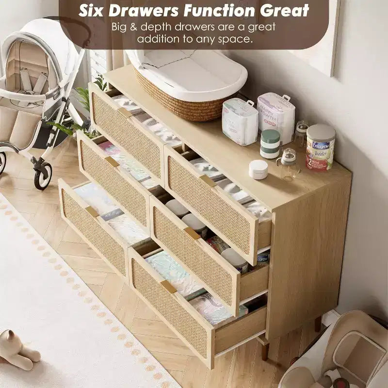 6-Drawer Double Dresser - Wide Top Deep Storage Chest for Bedroom Living Room 14