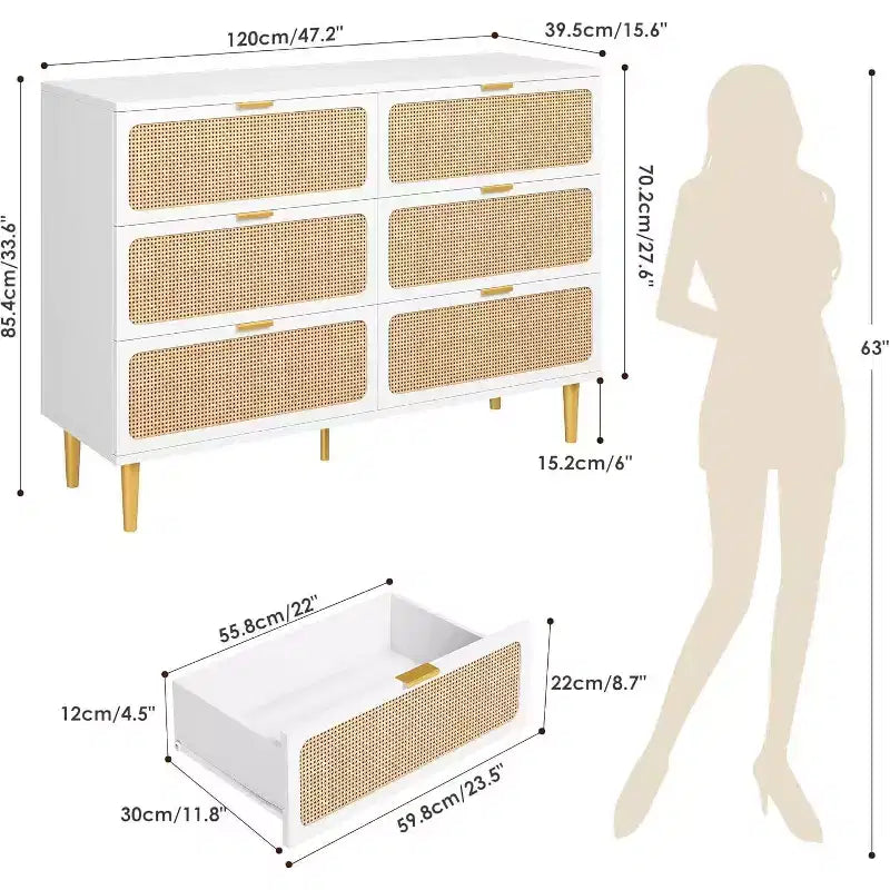 6-Drawer Double Dresser - Wide Top Deep Storage Chest for Bedroom Living Room 17