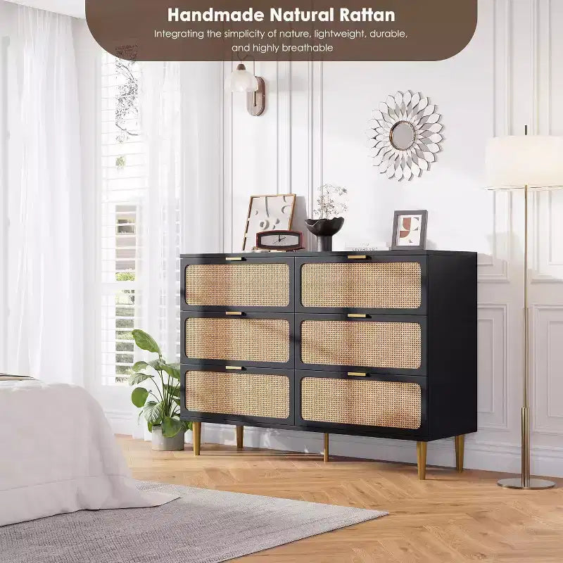6-Drawer Double Dresser - Wide Top Deep Storage Chest for Bedroom Living Room 6