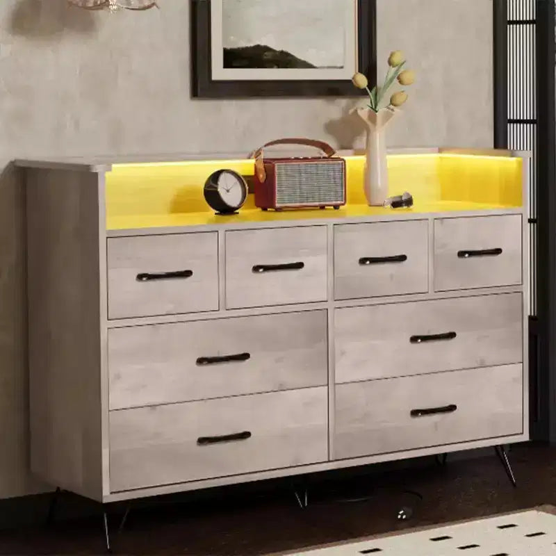 8-Drawer Dresser TV Stand with Charging Station - Black Storage Entertainment Center for Bedroom & Living Room 12