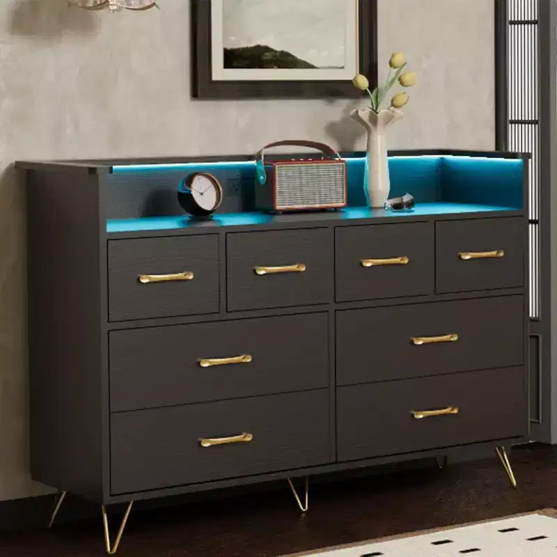 8-Drawer Dresser TV Stand with Charging Station - Black Storage Entertainment Center for Bedroom & Living Room 19