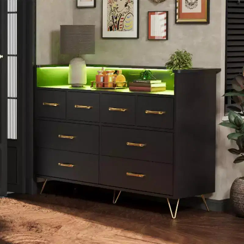 8-Drawer Dresser TV Stand with Charging Station - Black Storage Entertainment Center for Bedroom & Living Room 20