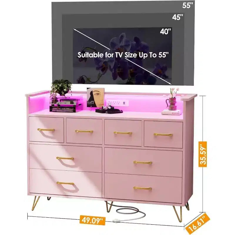 8-Drawer Dresser TV Stand with Charging Station - Black Storage Entertainment Center for Bedroom & Living Room 22