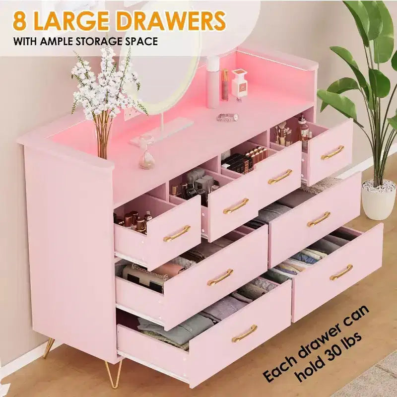 8-Drawer Dresser TV Stand with Charging Station - Black Storage Entertainment Center for Bedroom & Living Room 24