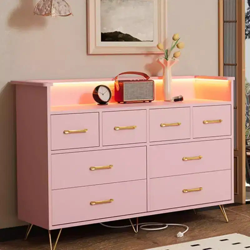 8-Drawer Dresser TV Stand with Charging Station - Black Storage Entertainment Center for Bedroom & Living Room 27