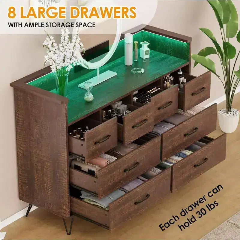 8-Drawer Dresser TV Stand with Charging Station - Black Storage Entertainment Center for Bedroom & Living Room 3