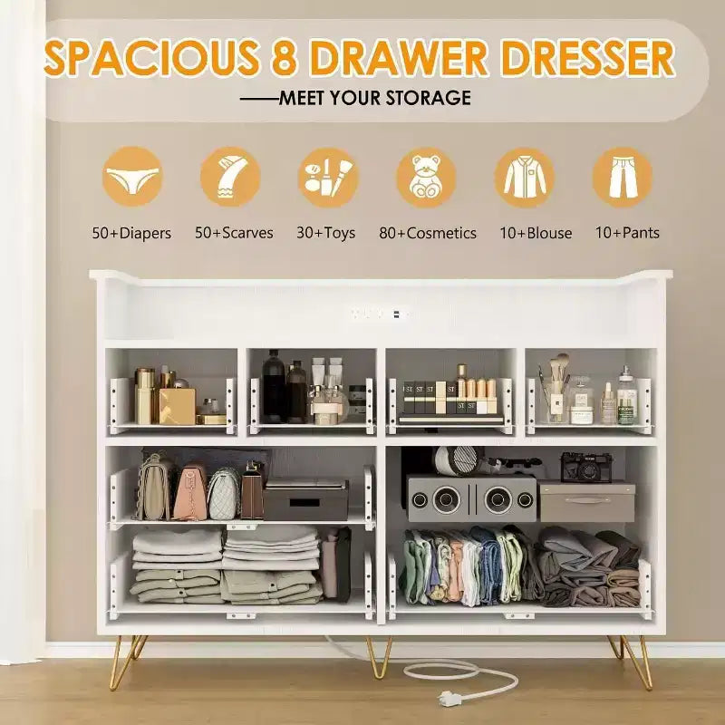 8-Drawer Dresser TV Stand with Charging Station - Black Storage Entertainment Center for Bedroom & Living Room 33
