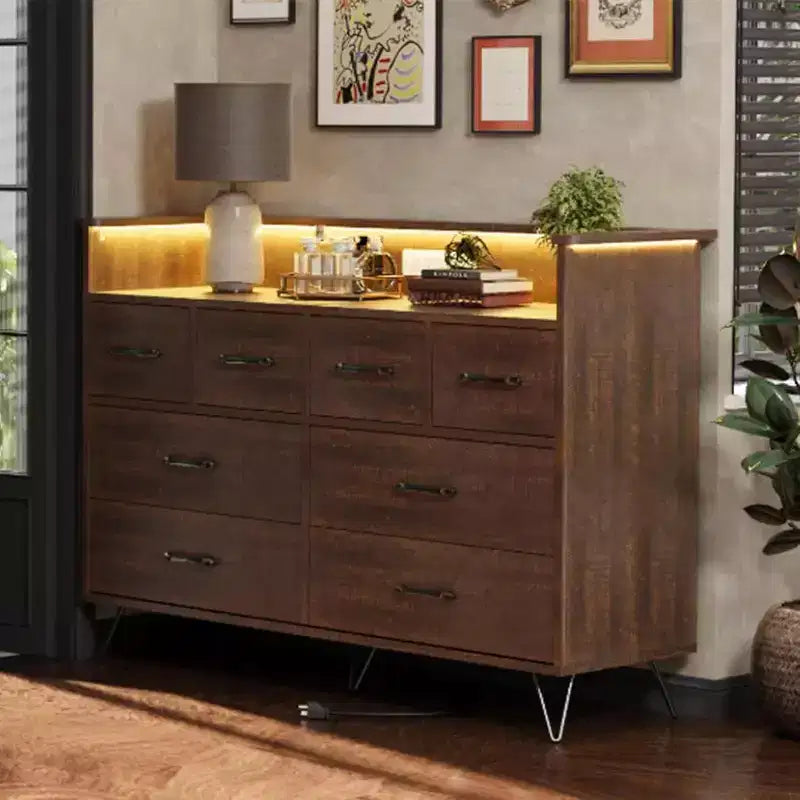 8-Drawer Dresser TV Stand with Charging Station - Black Storage Entertainment Center for Bedroom & Living Room 6