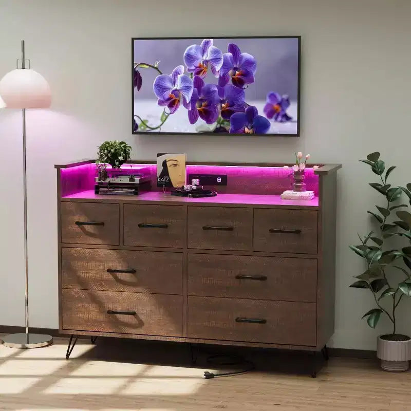 8-Drawer Dresser TV Stand with Charging Station - Black Storage Entertainment Center for Bedroom & Living Room 7