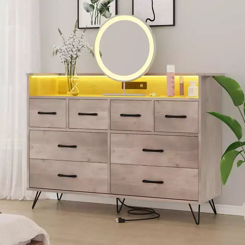8-Drawer Dresser TV Stand with Charging Station - Black Storage Entertainment Center for Bedroom & Living Room 8