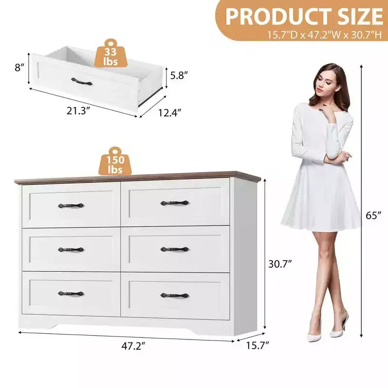 5/6 Drawers Dresser for Bedroom,Chest of Drawers,Farmhouse Modern Wooden Dresser,Storage Organizer Dresser for Bedroom,Living Room,Kids Room 4