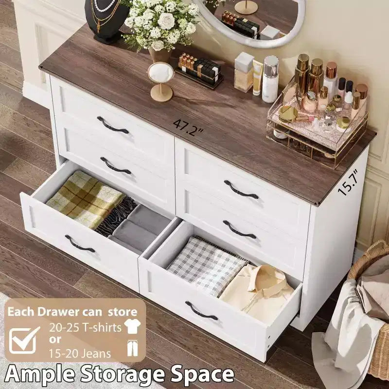 5/6 Drawers Dresser for Bedroom,Chest of Drawers,Farmhouse Modern Wooden Dresser,Storage Organizer Dresser for Bedroom,Living Room,Kids Room 5