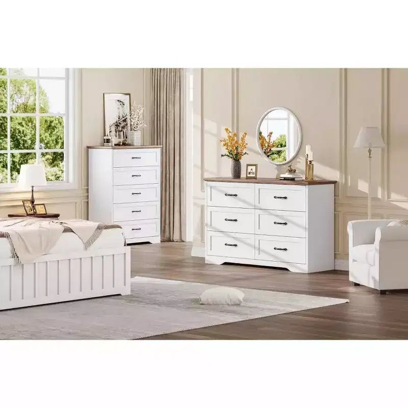 5/6 Drawers Dresser for Bedroom,Chest of Drawers,Farmhouse Modern Wooden Dresser,Storage Organizer Dresser for Bedroom,Living Room,Kids Room 7