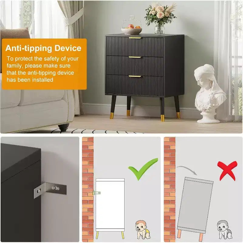 3-Drawer Modern Dresser - Wide Top Nightstand & Storage for Bedroom & Living Room 7