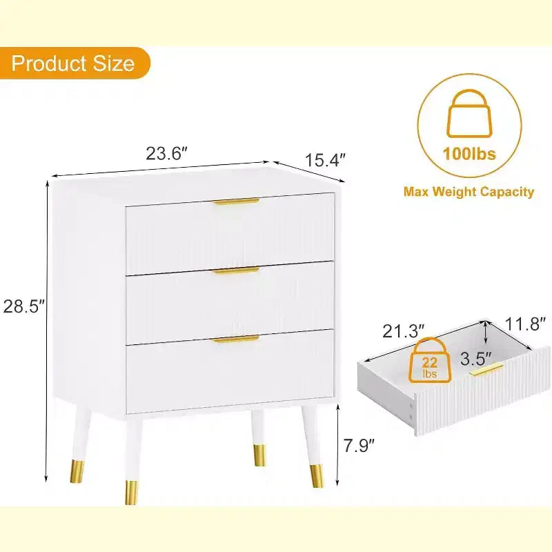 3-Drawer Modern Dresser - Wide Top Nightstand & Storage for Bedroom & Living Room 9