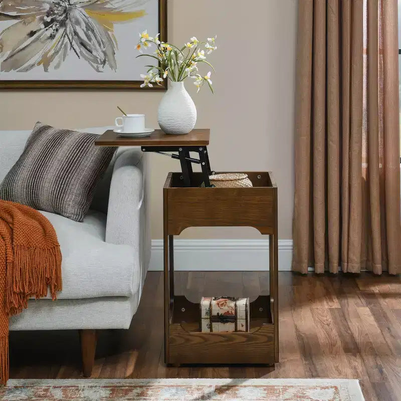 GDFStudio Gorrath Tavolino Laterale in Legno Moderno di Metà Secolo con Piano Sollevabile e Ripiano Contenitore