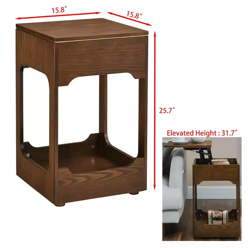 GDFStudio Gorrath Tavolino Laterale in Legno Moderno di Metà Secolo con Piano Sollevabile e Ripiano Contenitore 3