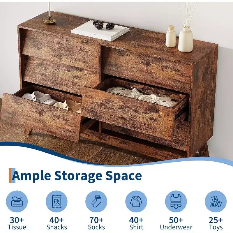 6 Drawer Dresser, Vintage Chest of Drawers with Bevel Design, Modern Dresser TV Stand for Bedroom, Living Room, Entryway and Closet 10