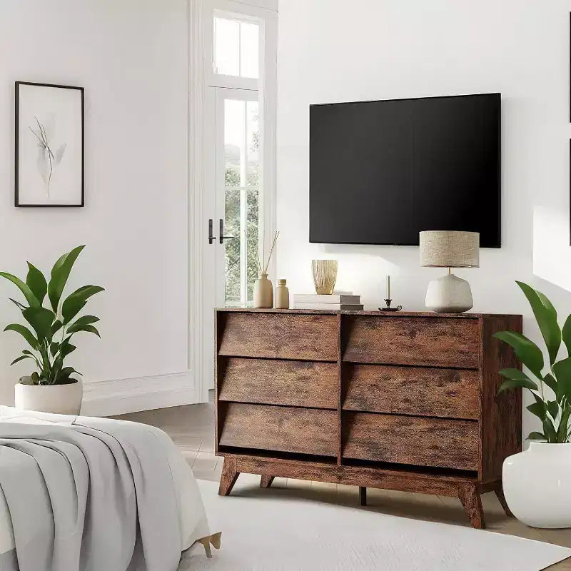 6 Drawer Dresser, Vintage Chest of Drawers with Bevel Design, Modern Dresser TV Stand for Bedroom, Living Room, Entryway and Closet 11