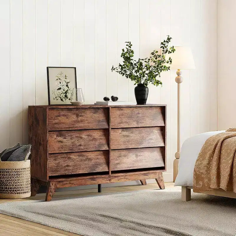 6 Drawer Dresser, Vintage Chest of Drawers with Bevel Design, Modern Dresser TV Stand for Bedroom, Living Room, Entryway and Closet 13