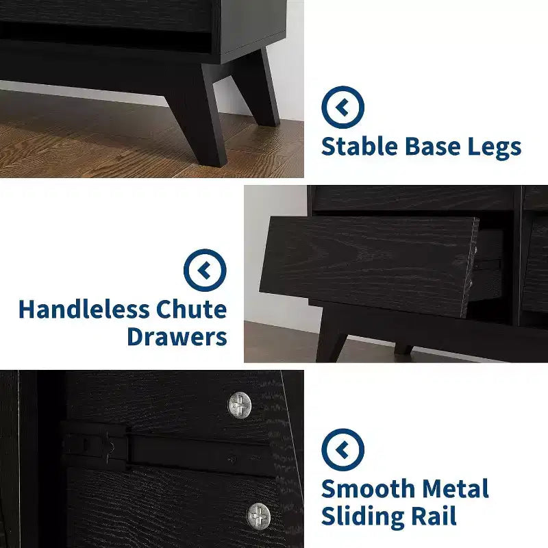 6 Drawer Dresser, Vintage Chest of Drawers with Bevel Design, Modern Dresser TV Stand for Bedroom, Living Room, Entryway and Closet 4