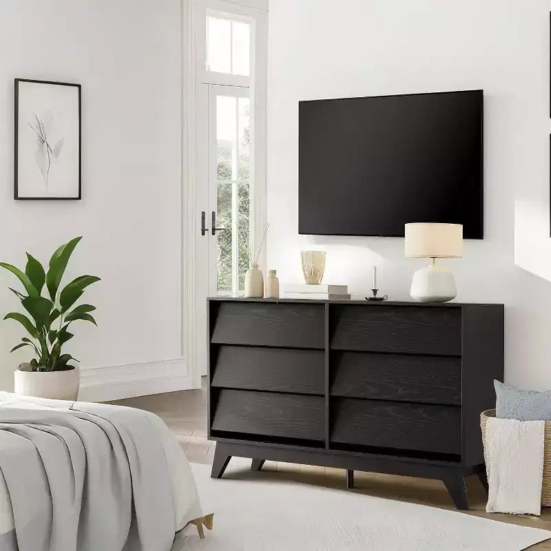 6 Drawer Dresser, Vintage Chest of Drawers with Bevel Design, Modern Dresser TV Stand for Bedroom, Living Room, Entryway and Closet 5