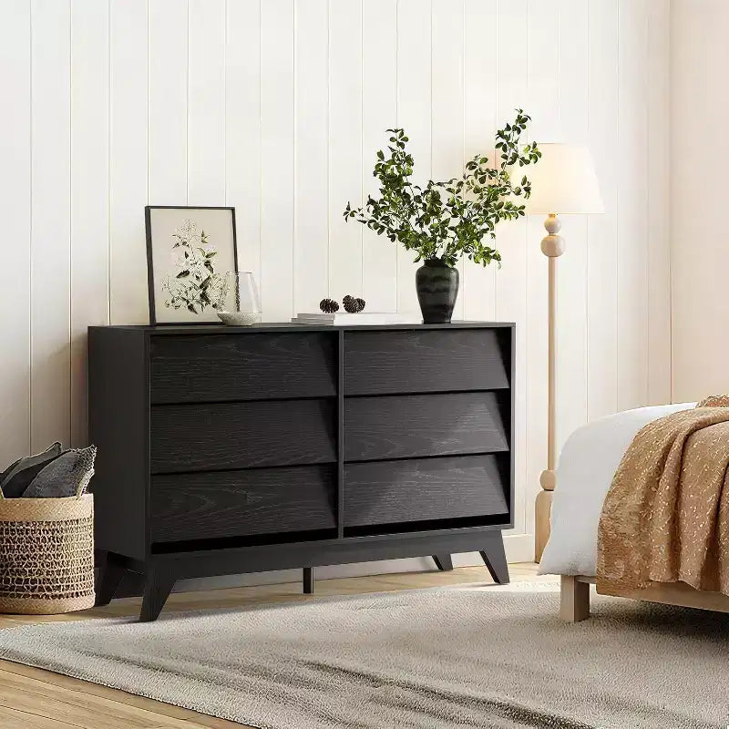 6 Drawer Dresser, Vintage Chest of Drawers with Bevel Design, Modern Dresser TV Stand for Bedroom, Living Room, Entryway and Closet 6