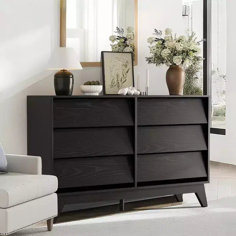 6 Drawer Dresser, Vintage Chest of Drawers with Bevel Design, Modern Dresser TV Stand for Bedroom, Living Room, Entryway and Closet 7