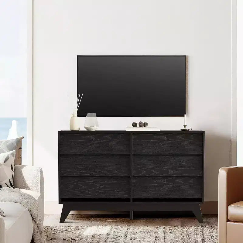 6 Drawer Dresser, Vintage Chest of Drawers with Bevel Design, Modern Dresser TV Stand for Bedroom, Living Room, Entryway and Closet