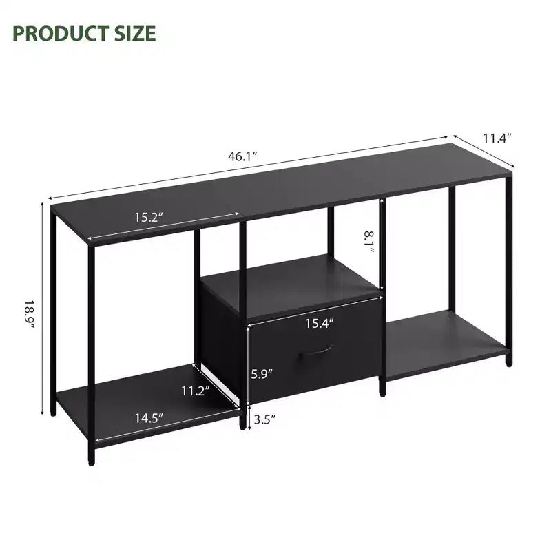 46 TV Stand with LED, Entertainment Center for 55 TVs, TV Cabinet with Storage Shelves, Long Dresser, for Bedroom, Living Room, Office,black