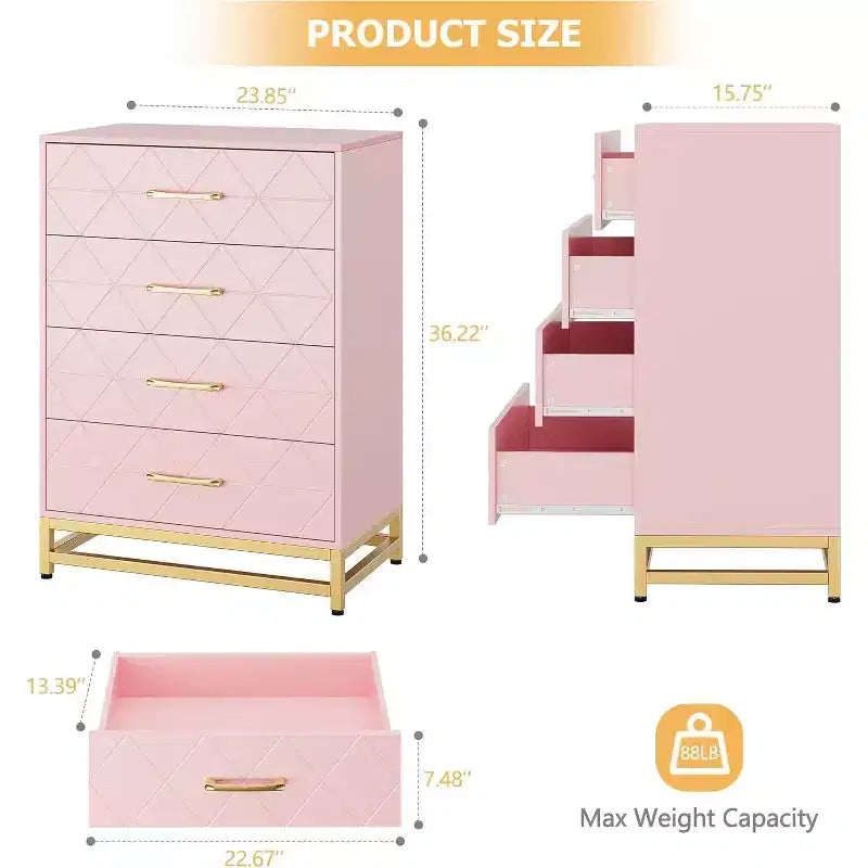 4 Drawer Dressers, Wood Dresser w/Golden Handles, Storage Chest Cabinet Organizer Unit, Chest of Drawers for Living Room, Closet, Hallway 10