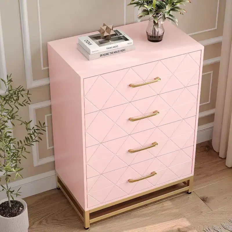 4 Drawer Dressers, Wood Dresser w/Golden Handles, Storage Chest Cabinet Organizer Unit, Chest of Drawers for Living Room, Closet, Hallway 11
