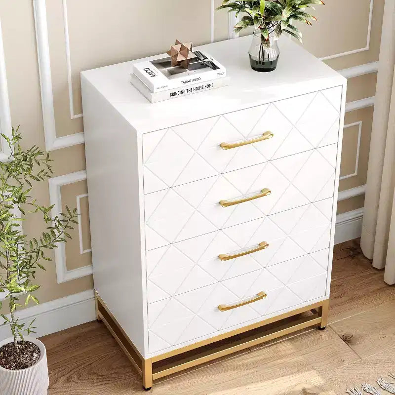 4 Drawer Dressers, Wood Dresser w/Golden Handles, Storage Chest Cabinet Organizer Unit, Chest of Drawers for Living Room, Closet, Hallway 20