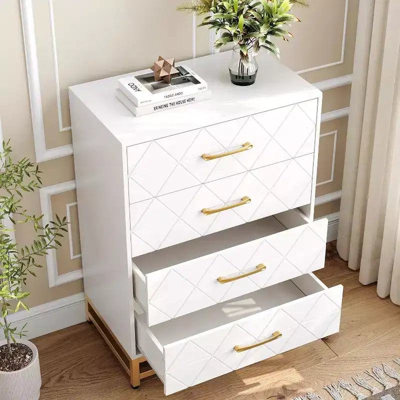 4 Drawer Dressers, Wood Dresser w/Golden Handles, Storage Chest Cabinet Organizer Unit, Chest of Drawers for Living Room, Closet, Hallway 24