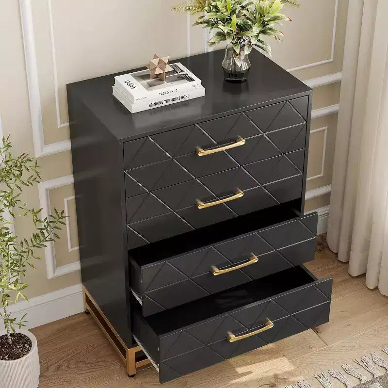 4 Drawer Dressers, Wood Dresser w/Golden Handles, Storage Chest Cabinet Organizer Unit, Chest of Drawers for Living Room, Closet, Hallway 8