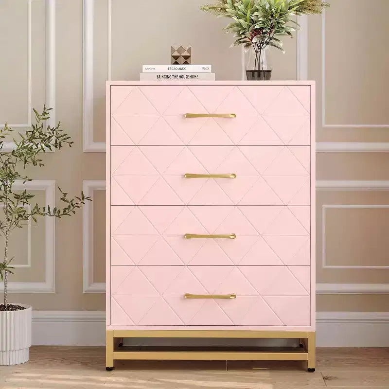 4 Drawer Dressers, Wood Dresser w/Golden Handles, Storage Chest Cabinet Organizer Unit, Chest of Drawers for Living Room, Closet, Hallway 9