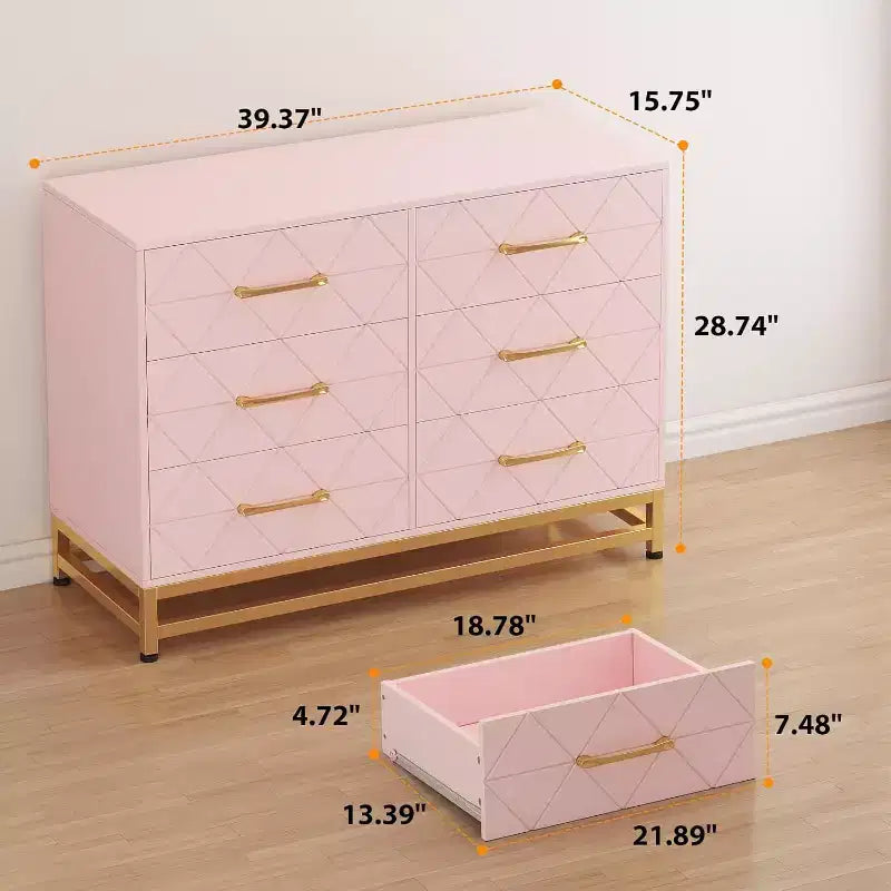 6 Drawer Dresser for Bedroom, Wooden Double Dresser with Gold Handles, Modern Chest Dresser with Deep Drawers for Living Room, Hallway 11