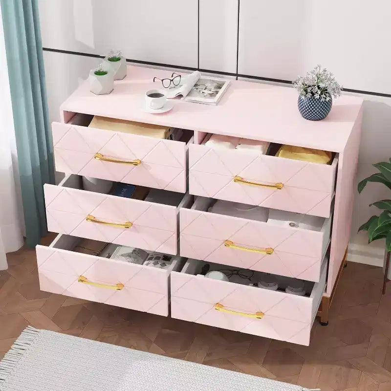 6 Drawer Dresser for Bedroom, Wooden Double Dresser with Gold Handles, Modern Chest Dresser with Deep Drawers for Living Room, Hallway 13