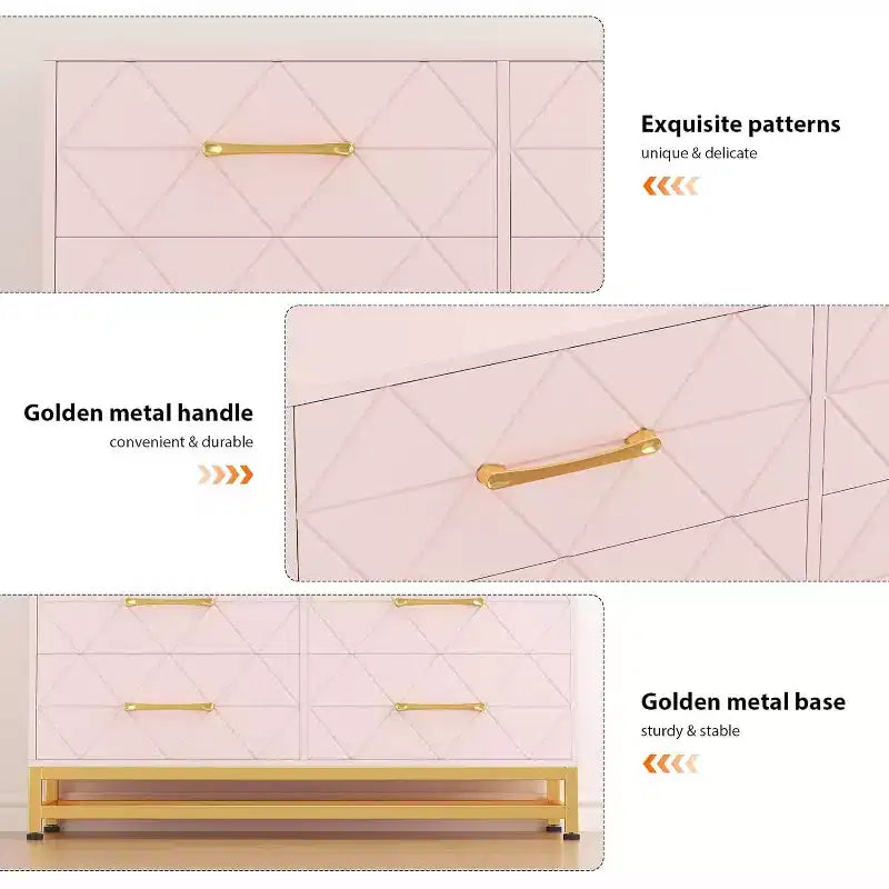 6 Drawer Dresser for Bedroom, Wooden Double Dresser with Gold Handles, Modern Chest Dresser with Deep Drawers for Living Room, Hallway 14