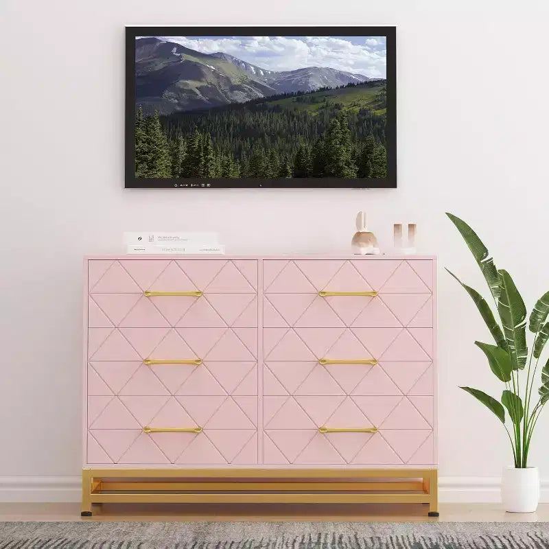 6 Drawer Dresser for Bedroom, Wooden Double Dresser with Gold Handles, Modern Chest Dresser with Deep Drawers for Living Room, Hallway 15