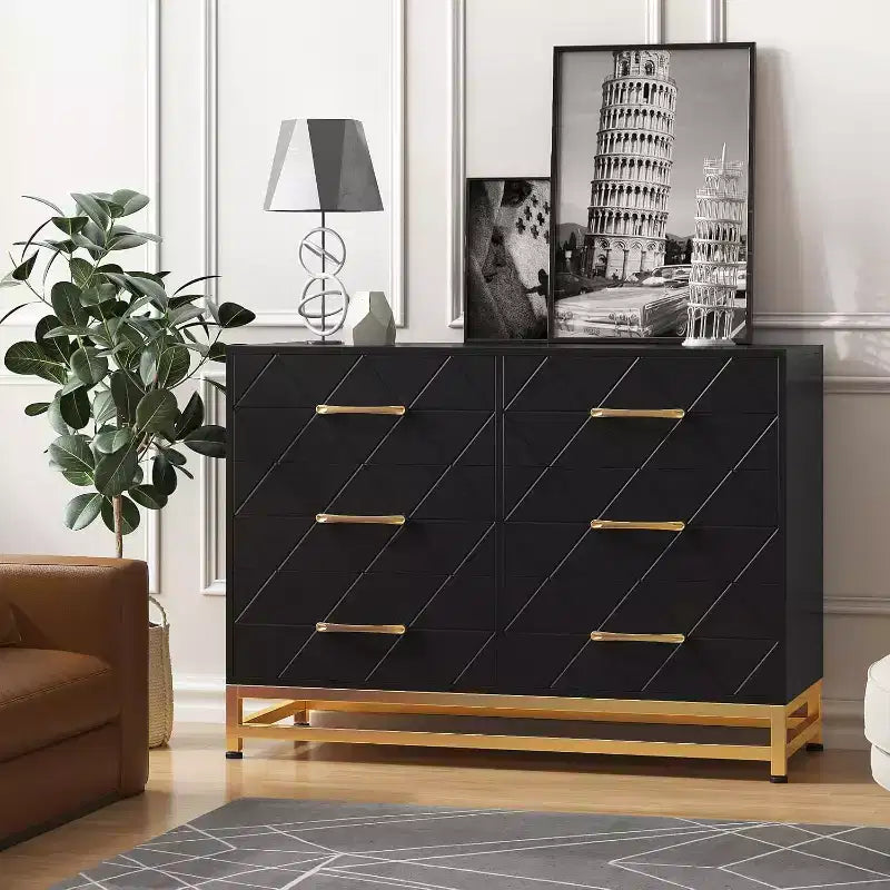 6 Drawer Dresser for Bedroom, Wooden Double Dresser with Gold Handles, Modern Chest Dresser with Deep Drawers for Living Room, Hallway 3