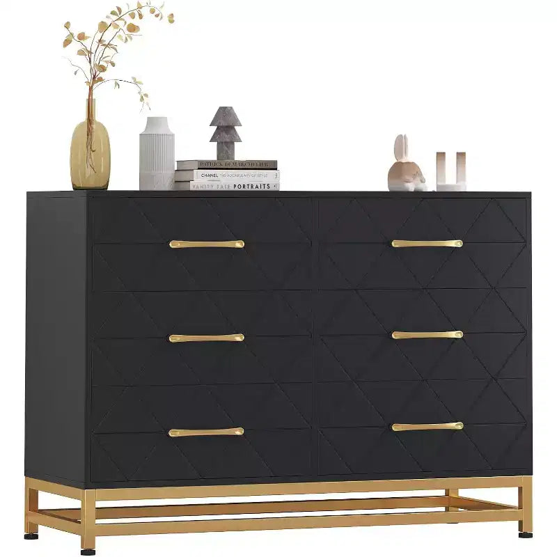 6 Drawer Dresser for Bedroom, Wooden Double Dresser with Gold Handles, Modern Chest Dresser with Deep Drawers for Living Room, Hallway 8