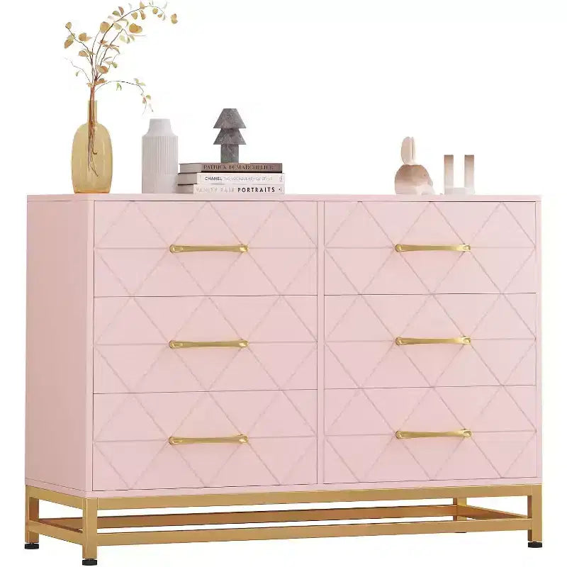 6 Drawer Dresser for Bedroom, Wooden Double Dresser with Gold Handles, Modern Chest Dresser with Deep Drawers for Living Room, Hallway 9