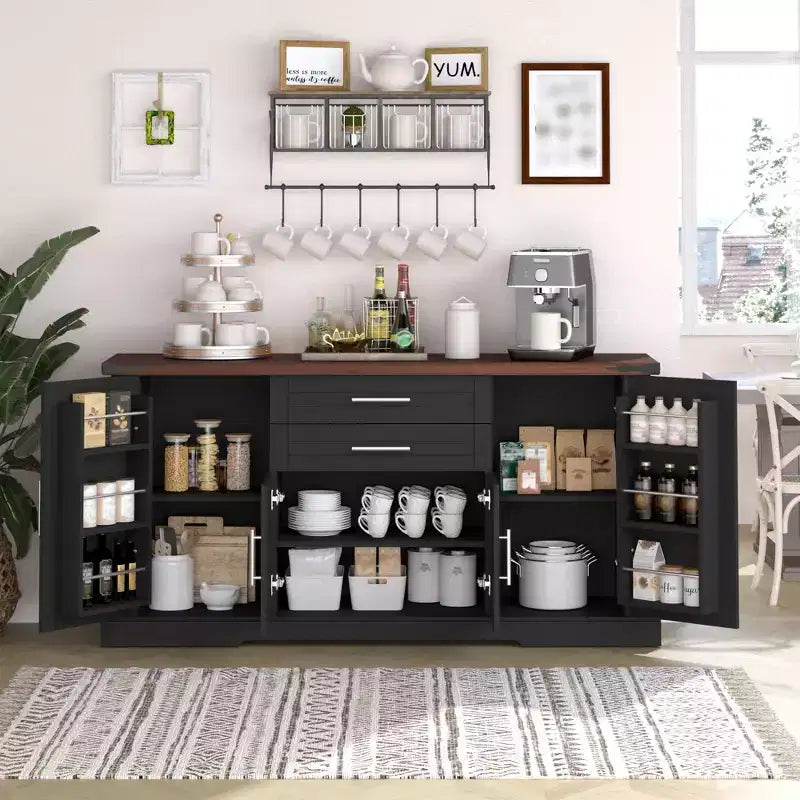 63 Sideboard Buffet Cabinet, Entryway Coffee Bar Cabinet with 2 Drawers & Adjustable Shelves, Wood Console Table, Floor Cupboard Cabinet